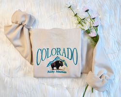 colorado mountain embroidered sweatshirt  colorado bison embroidered hoodie  embroidered colorado sweatshirt  crew neck