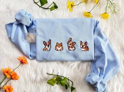 cute corgi dog embroidered sweatshirt  cute dog embroidered hoodie  pet embroidery t-shirt  embroidered dog lover crew n