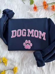 dog mom embroidered sweatshirt  embroidered filled varsity hoodie  embroidered dog mom sweatshirt  gift for mom crewneck