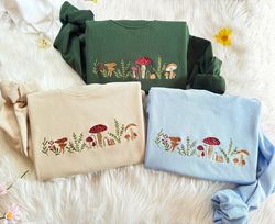 embroidered mushroom sweatshirt  botany embroidered hoodie  cottage core embroidery t-shirt  embroidered mushroom crew n