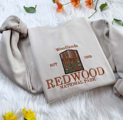 embroidered redwood national park sweatshirt, woodland embroidered hoodie, embroidered california t-shirt, forest crew n