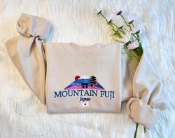 japanese fuji mountain embroidered sweatshirt  mountain fuji embroidered hoodie  japanese sakura sweater  blossom crew n