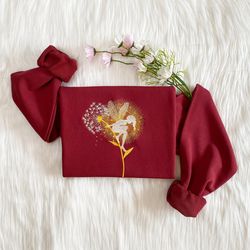 magic fairy on a dandelion embroidered sweatshirt  luminous fairy embroidered hoodie  fairy sweater  crew neck sweatshir