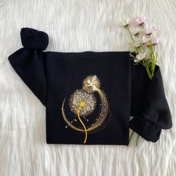 magic fairy with dandelion embroidered sweatshirt  luminous fairy embroidered hoodie  christmas sweater  crew neck sweat