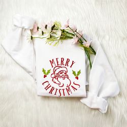 vintage santa  christmas embroidered sweatshirt  merry christmas embroidered hoodie  christmas crew neck sweatshirt
