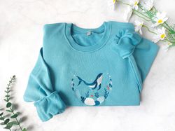 blue ocean whale embroidered sweatshirt,whale embroidery crewneck,nature lover gift