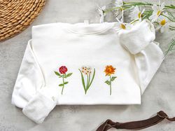 custom birth month birth flower embroidered sweatshirt,birth flower gift, personalized gift for mom and grandmother, flo
