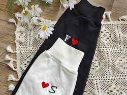 custom embroidered initial heart personalized crewneck sweatshirt,initial on sleeve embroidery sweatshirt,valentines day