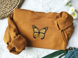 butterfly embroidered sweatshirt,brown sweatshirt crewneck,fall sweatshirt,vintage sweatshirt