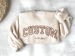 custom personalized embroidered sweatshirt  alphabet embroidery  college sweatshirt  varsity sweatshirt