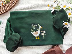 cute embroidered duck sweatshirt,goose and daisy embroidered crewneck ,funny sweatshirt, silly goose,animal lover gift