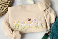 daisies and butterfly embroidery sweatshirt,crewneck sweatshirt embroidered,sweatshirts for women-gifts for her,mama