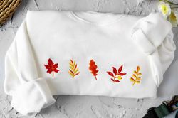 fall leaves embroidered crewneck,vintage sweatshirt,autumn sweatshirt,embroidered sweatshirt vintage,gifts for women, fr