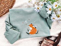 fox daisy embroidered sweatshirt,embroidered sweatshirt vintage,embroidered crewneck ,nature lover gift