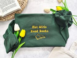 hot girls read books embroidered sweatshirt,reading sweatshirt,hot pink thread, book club,book readers gift,gift for her