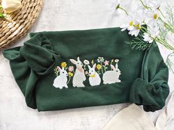 rabbit and flower embroisered sweatshirt,crewneck sweatshirt,cute rabbit sweatshirt,gift for her,gifts for friends,easte