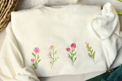 wildflowers crewneck sweatshirt embroidered,floral embroidered sweatshirt,valentines day gift,gift for mama