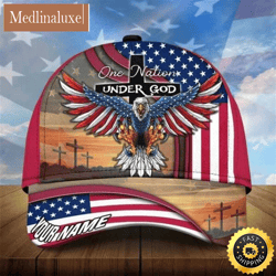 personalized one nation under god jesus and eagle red all over print baseball cap a great gift for veterans day