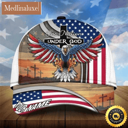personalized one nation under god jesus and eagle white all over print baseball cap a great gift for veterans day