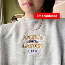 angels landing sweatshirt, utah vintage crewneck embroidered, zion national park gift