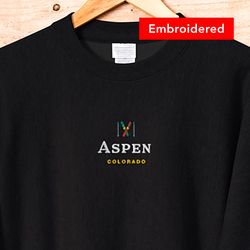 aspen colorado sweatshirt crewneck, embroidered vintage ski sweater