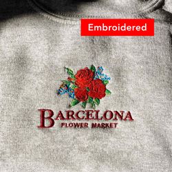 barcelona sweatshirt, spain crewneck, vintage flower market embroidered sweater