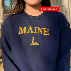 Maine vintage crewneck sweatshirt embroidered, lighthouse sweater