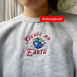 peace on earth  holiday crewneck embroidered, christian christmas sweater