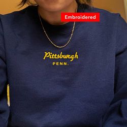 pittsburgh sweatshirt vintage, retro pennsylvania crewneck embroidered, steel city