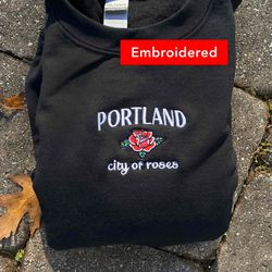 portland oregon sweatshirt, vintage city of roses crewneck embroidery