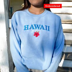Vintage Hawaii Crewneck Sweatshirt embroidered, Hibiscus Sweater