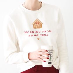 work from home shirt, covid christmas sweater, covid pajamas, ugly christmas sweatshirt, cute christmas women crewneck t