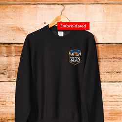 zion national park sweatshirt, embroidered crewneck, hiking mountain sweater