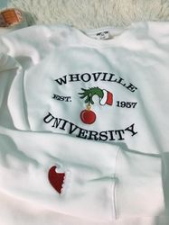 christmas sweatshirt, christmas crewneck, christmas whoville university embroidered sweatshirt, christmas embroidery swe