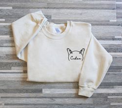 custom cat ears on chest embroidered sweatshirt, custom mama shirt with pet names, cat mom on chest, cat ears on chest,