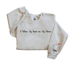 custom dog ears embroidered crewneck, i wear my heart on my slevee embroidered sweatshirt hoodie, custom pet crewneck, h