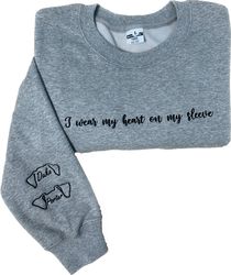 custom dog ears embroidered crewneck, i wear my heart on my slevee embroidered sweatshirt hoodie, custom pet crewneck, h