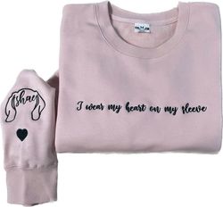 custom dog ears embroidered crewneck, i wear my heart on my slevee embroidered sweatshirt hoodie, dog lover