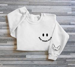 custom dog mom club embroidered sweatshirt, custom mama shirt with pet names, dog mom club on chest, dog ears on sleeve,