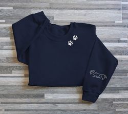 custom dog paw on neckline embroidered sweatshirt, custom dog ears shirt with pet names, dog ears on sleeve, mothers day