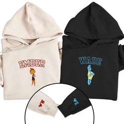 embroidered disney couple sweatshirt, ember and wade hoodie, custom anniversary date couple hoodies, custom initials wit