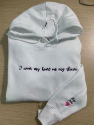 embroidered i wear my heart on my sleeve hoodie sweatshirt with kids names on sleeve, custom embroidery mom hoodie, new