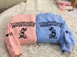 embroidered mickey and minnie sweatshirt, anniversary gift, gift for couples, lovely sweatshirt, magic trip hoodie, disn