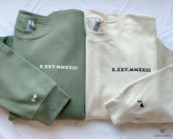 personalized roman numeral date sweatshirt, custom sleeve initial couples sweater, valentines day gift, anniversary gift