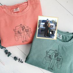 comfort colors car outline embroidered sweatshirt from photo, car portrait hoodie, best gift for boyfriend