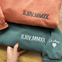 comfort colors embroidered roman numerals sweatshirt, anniversary date hoodie, date and initial shirt, valentine gift fo