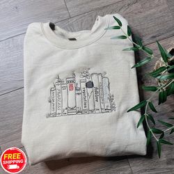 custom albums as books embroidered sweatshirt with name on sleeve, red books swifty love embroidered, folk music shirt,