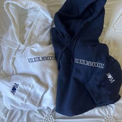 custom embroidered date and initial sweatshirt, matching couple shirt, personalized roman numeral hoodie, engagements gi