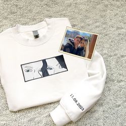 custom embroidered portrait sweatshirt from your photo, art eyes sweatshirt, matching couple hoodie, valentines gift for