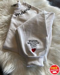 custom mama embroidered sweatshirts with kids names on sleeve, mothers day gifts, momma shirt, embroidered sweater, oma,